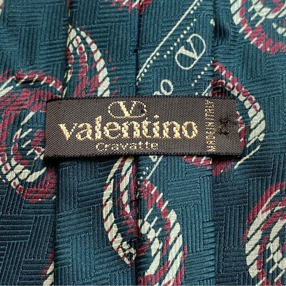 Valentino Cravatte Made in Italy Green Tone Silk Tie - Picture 3 of 8